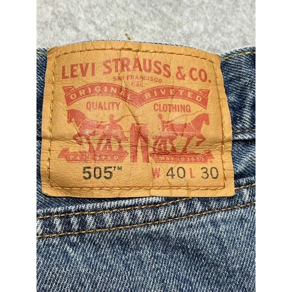Levi 505 Regular Fit Jeans Sz 40x30 Mens Blue‎ Grunge Straight Leg Denim Pants